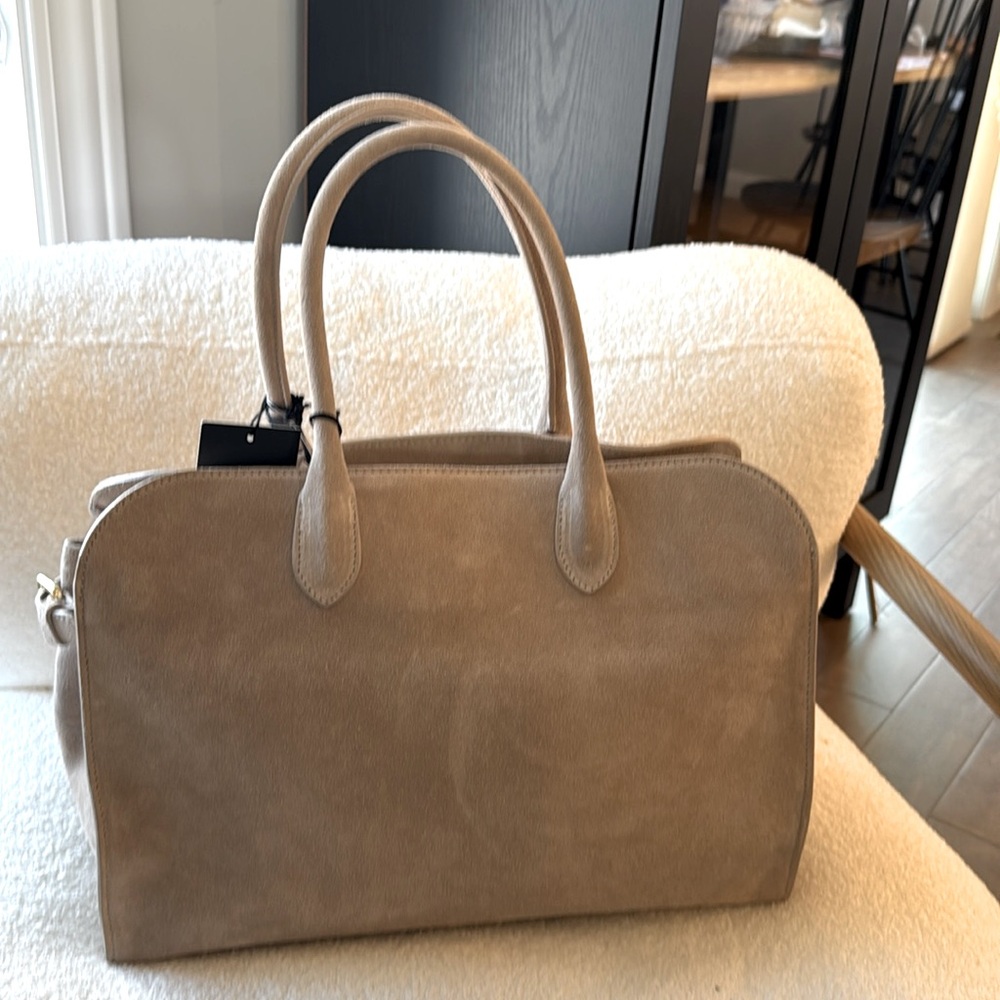 Viral Claudia Firenze Taupe Suede Leather Tote Satchel Bag Handbag New